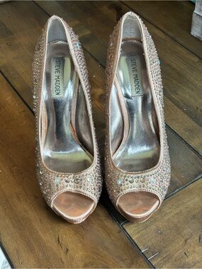 Steve Madden Rose Gold Crystal Open-Toe Heels